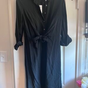 LOFT Classic Black Button-Up Midi Dress